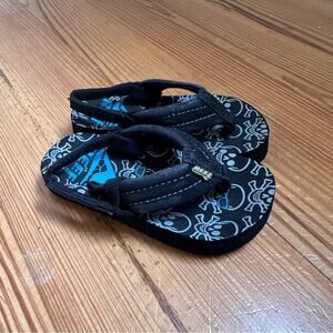 Reef skull heel strap black blue flip flops SIZE 3 NEW